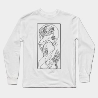 Alphonse Mucha Primevere black and white Long Sleeve T-Shirt